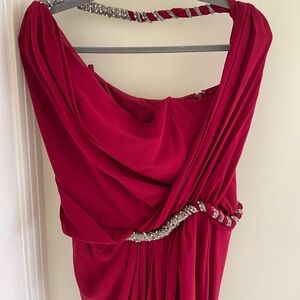 Price NEGOTIABLE ❤️
Red Cowl Neck Embellished Ruched Gown